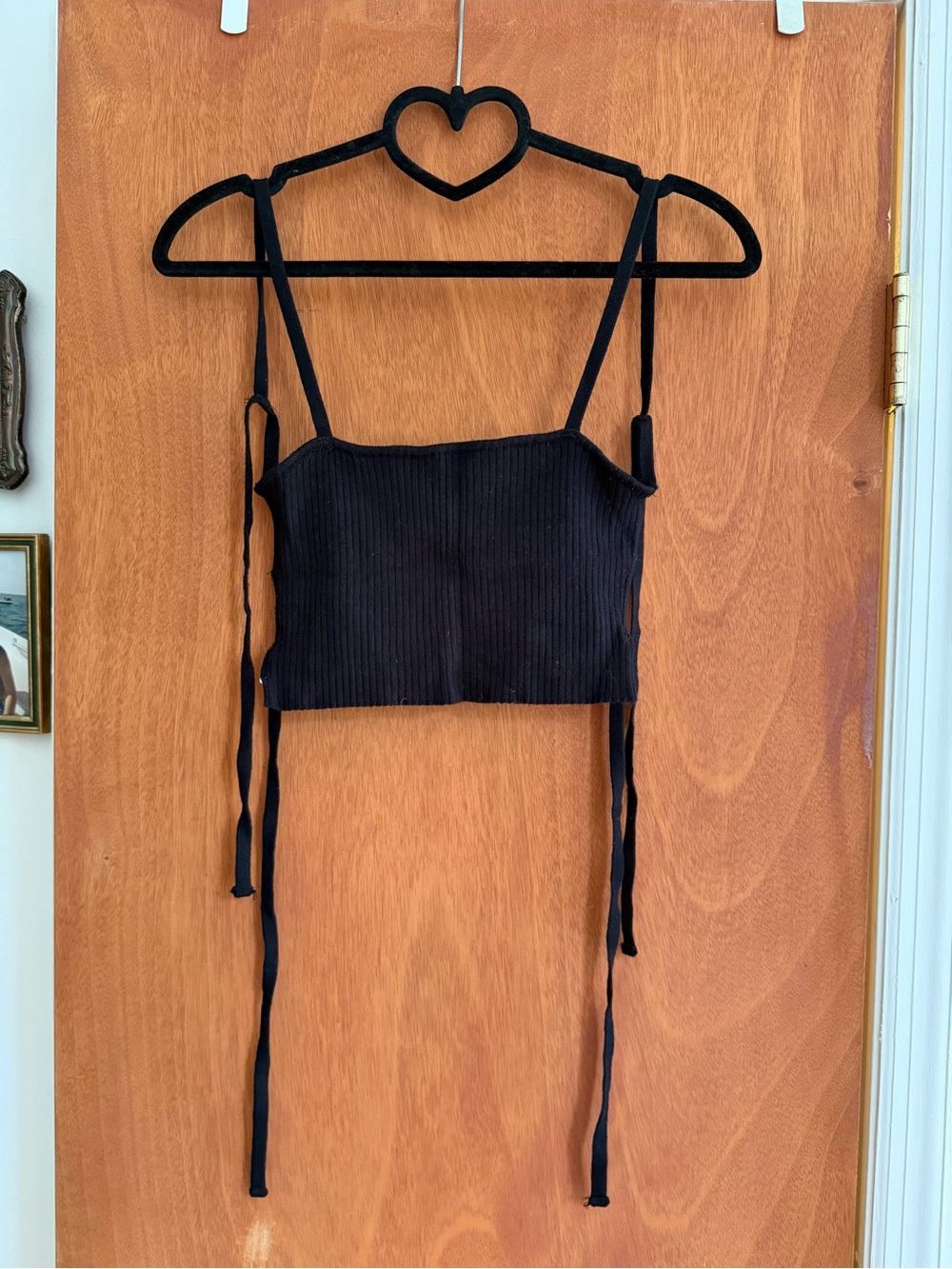 Super Down Black Ribbed tie Crop Top